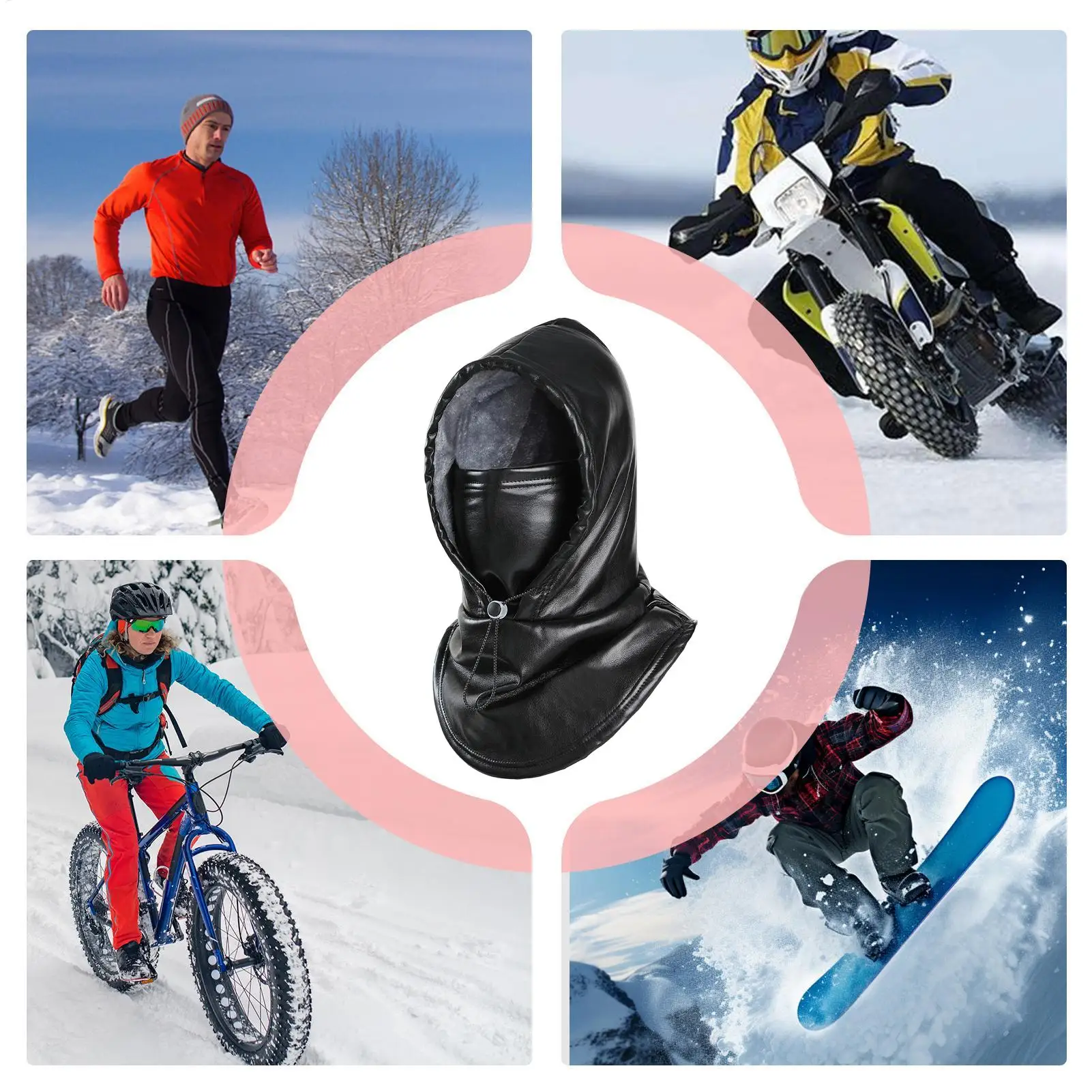 Snow Face Cover PU Thermal Waterproof Hat Men Motorcycle Warm Head Cover For Outdoor Motorcycle Riding Hiking Runnin