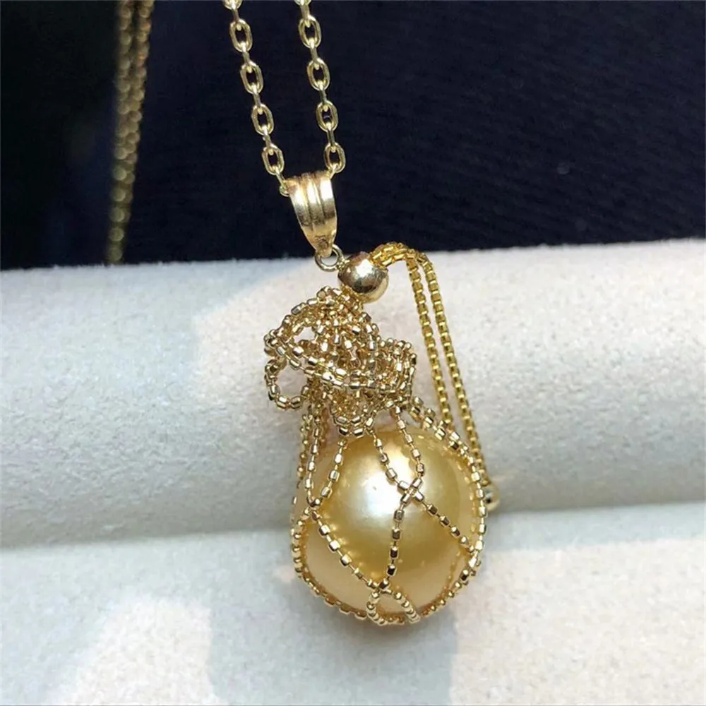 

DIY Pearl Accessories S925 Sterling Silver Pendant Empty Holder Gold Plated Blessing Bag Necklace Pendant with 9-14mm Beads