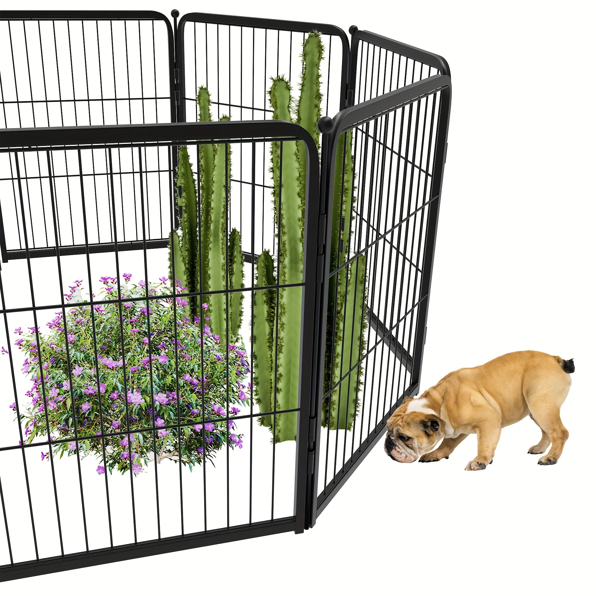 

Heavy-Duty Adjustable Metal Garden Fence with Gate - Pet Dog Barrier for Yard, 24/32/40-in Height, Elegant Black Finish