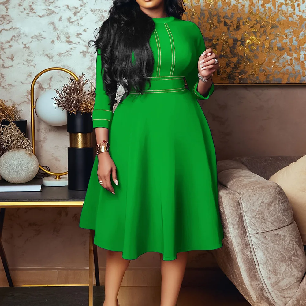 

Classy Elegant Women A Line Dress Pleated Three Quarter Sleeve Modest Classy Summer Gowns Casual Party Office Ladies Summer New