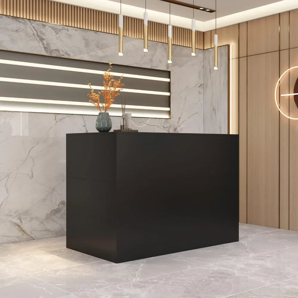 LShaped Reception Desk Counter Table with Lockable Drawers&Storage Shelves,Private Workstation for Salon Reception Room Checkout 6