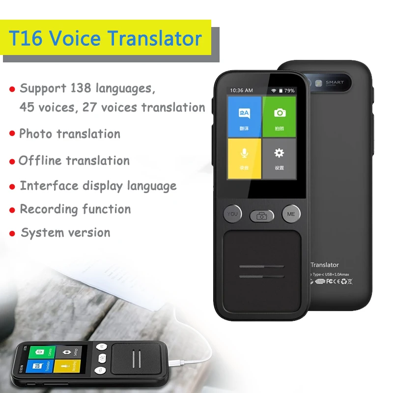 

T16 Instant Voice Photo Scanning Translator Smart with Wi-Fi Support 138 Languages Translation Support Offline Smart Translator