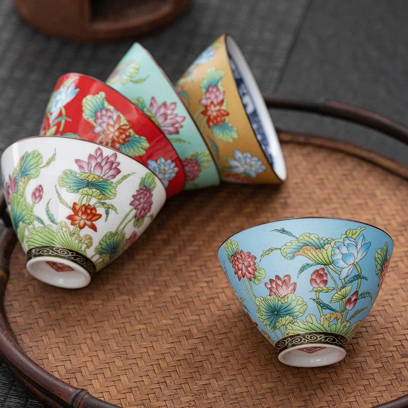 Chinese Vintage Aesthetic Ceramic Cups Teeware Porcelain Drinkware Cupel Hand Made For Oolong Tea Red Ceremony