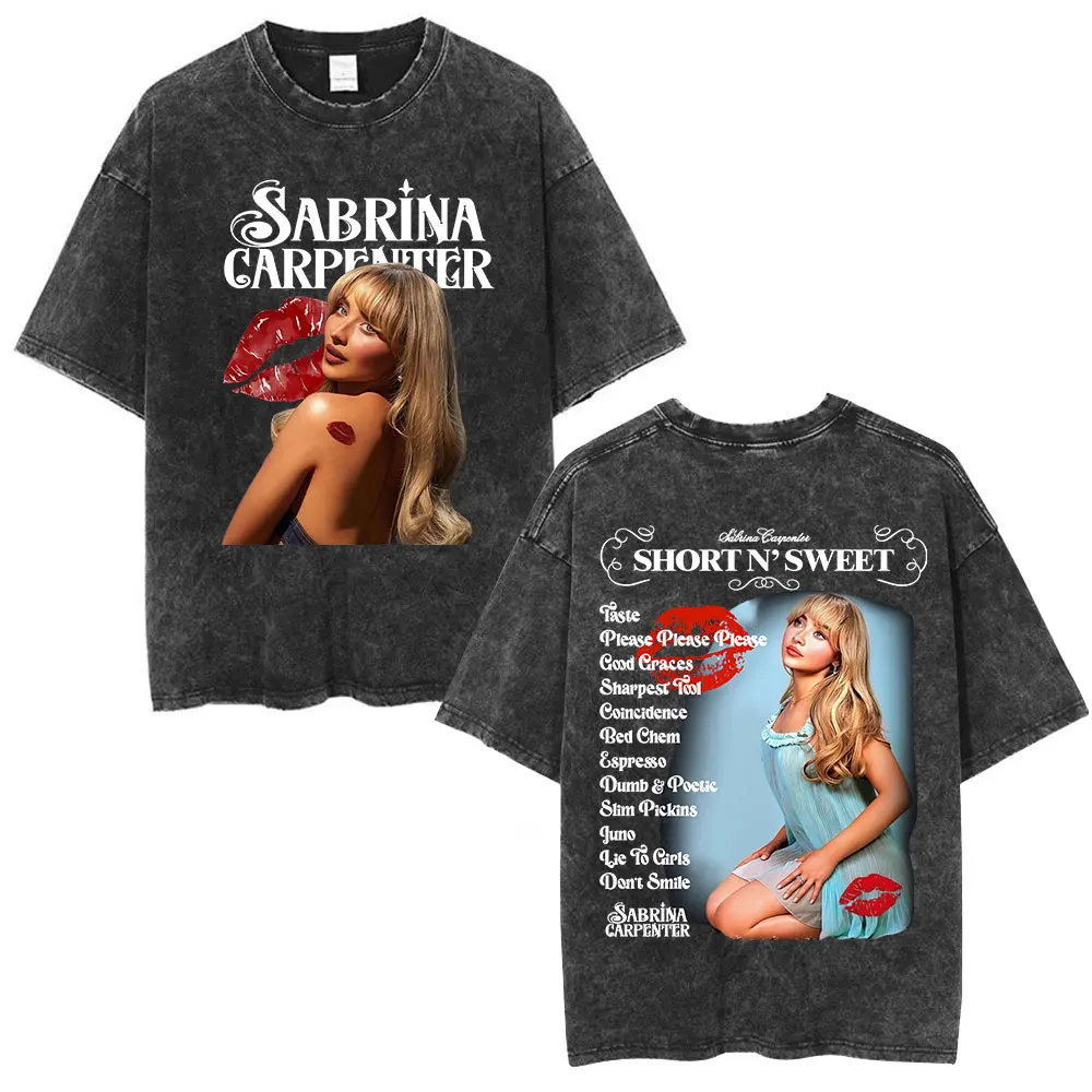 Sabrina Carpenter Merch T-Shirt Hip Hop Imprimé Manches