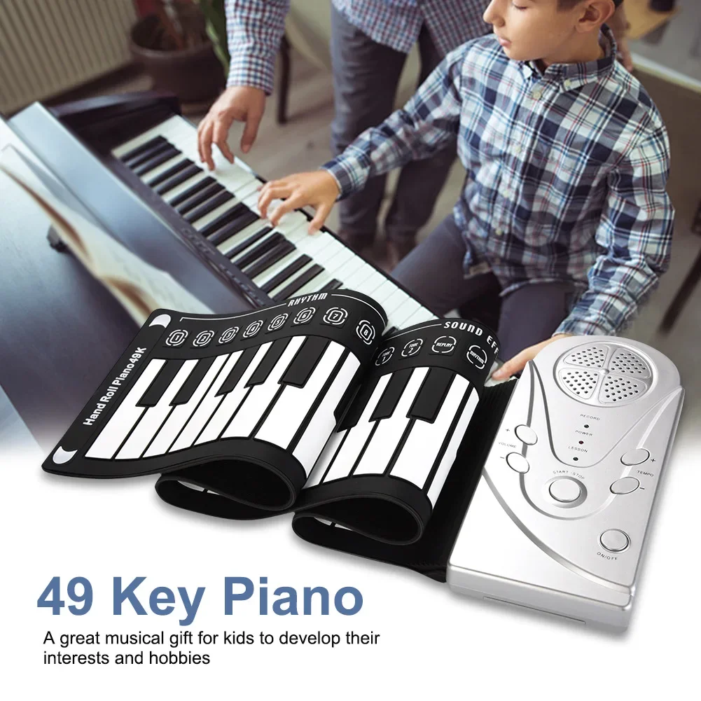 USB Hand Roll Up Piano Portable Folding Electronic Organ Keyboard Instruments 49 Key for Music Lovers Playing Accessories new