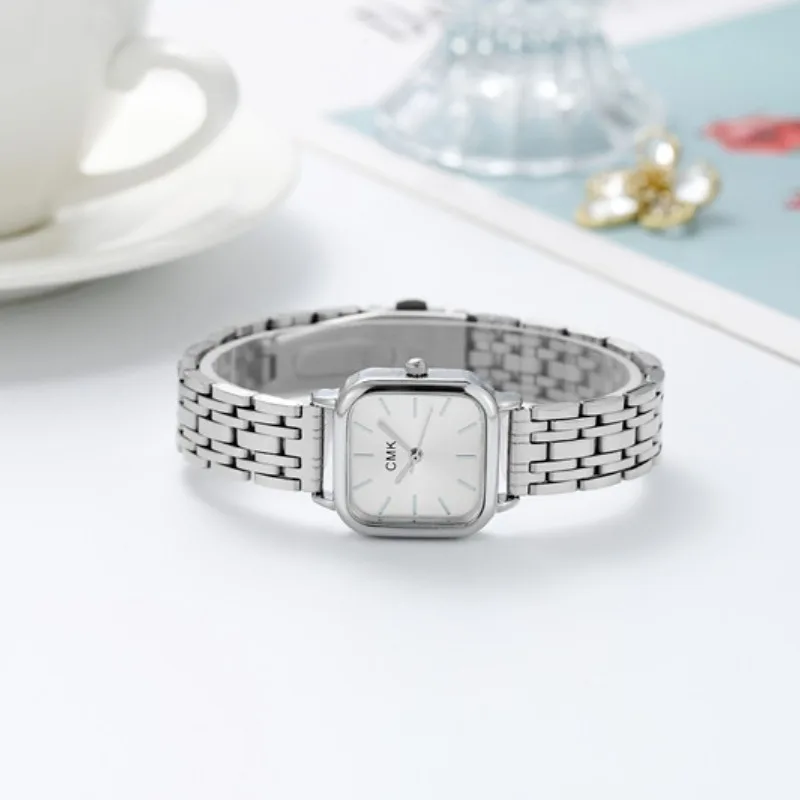 Women's Watch Multi functional Student Square Quartz Watch Adjustable Stainless Steel Strap Watch