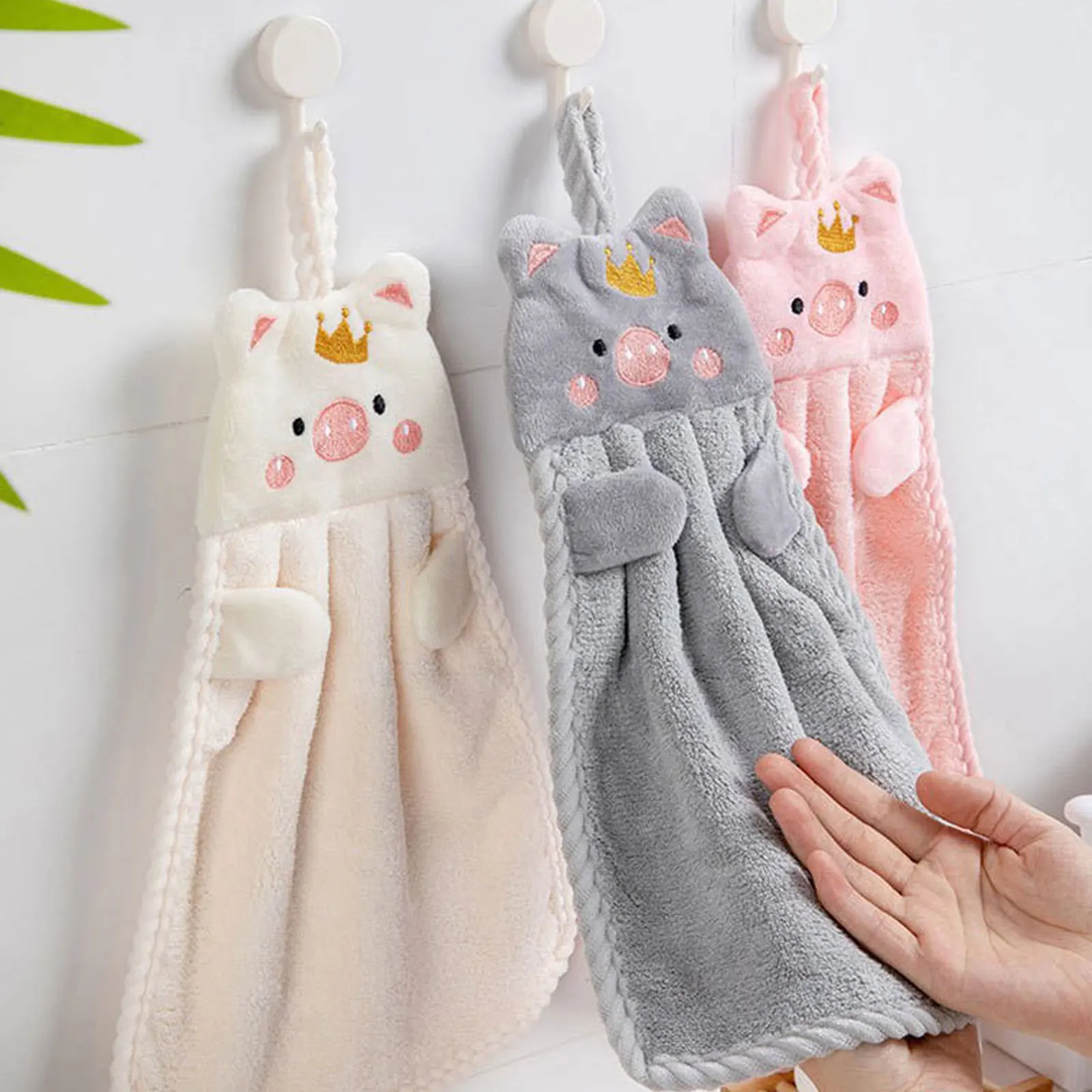 hand towel Cute Pig Hand Towel Household Coral Velvet Terry Towels For Bathroom Kitchen Soft Hanging Loops Quick Dry Absorbent Cloths Towel