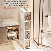 19cm Narrow Cabinet with Flip Lid  Large Capacity Adjustable Shelves Organizer for Kitchen Bathroom Bedroom Living Room 5