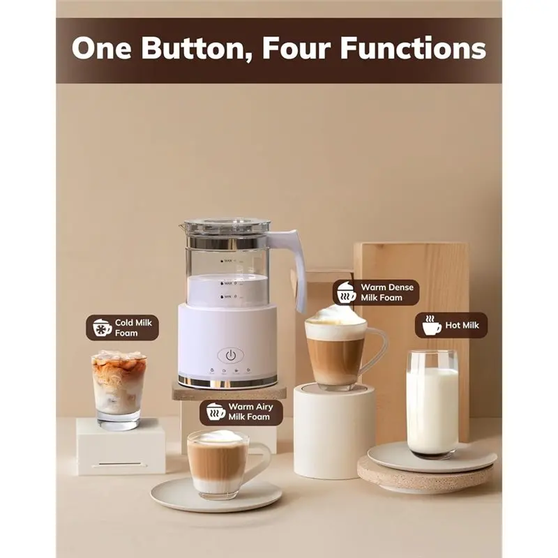 【TODAY ONLY】Milk Frother Electric Glass Milk Frother 4 In 1 Function,Capacity 250Ml Cappuccino Or 500Ml Hot Milk, Eu Plug 4
