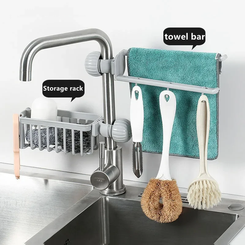 Kitchen Sink Caddy Organizer,Organization and Storage Sponge Drainage basket,Removable Hanging Faucet Rack for Kitchen Bathroom