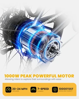 VEEFA Peak 1000W Electric Bike for Adults 27.5' 48V Ebike with Built-in Removable Battery up to 24Mph 80 Miles Commuter E-Bike 2