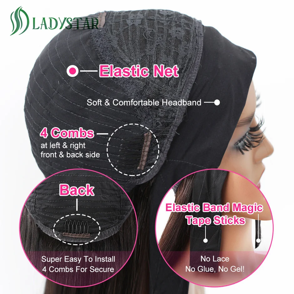 브라질 스트레이트 헤어 머리띠 가발 레미 인간의 머리 가발 여성용 스카프 가발 스트레이트 헤어 가발 머리띠 기계 제작 가발