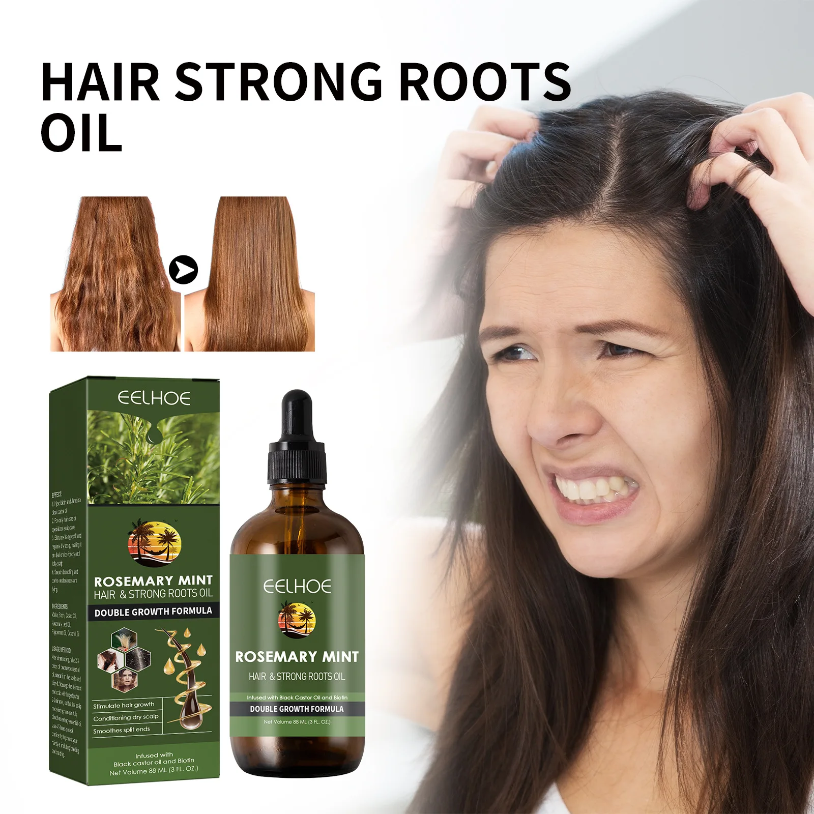 88ml Eelhoe Hair Treatment Oil Solid Hair Dense Hair Deep Moisturizing Repair Hairs Root Dry and Manic Damaged Treatment Oil