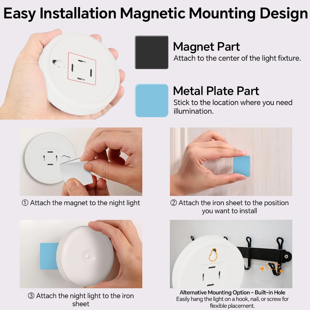 Motion Sensor Puck Light, Rechargeable Push Tap Light for Under Cabinet Lighting, Night Lamp for Closet Counter Kitchen Bedroom