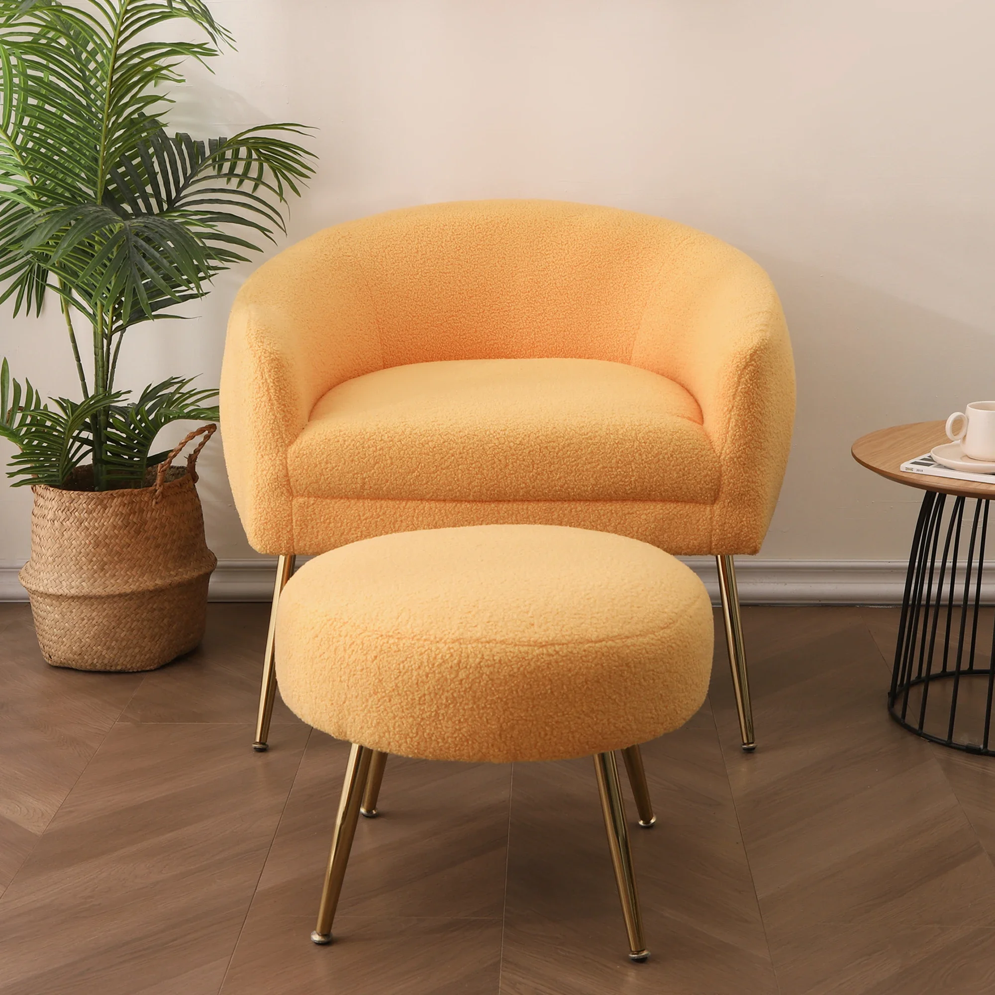 

Accent Chair with Ottoman/Gold Legs, Modern Accent Chair for Living Room, Bedroom or Reception Room,Teddy Short Plush Particle V