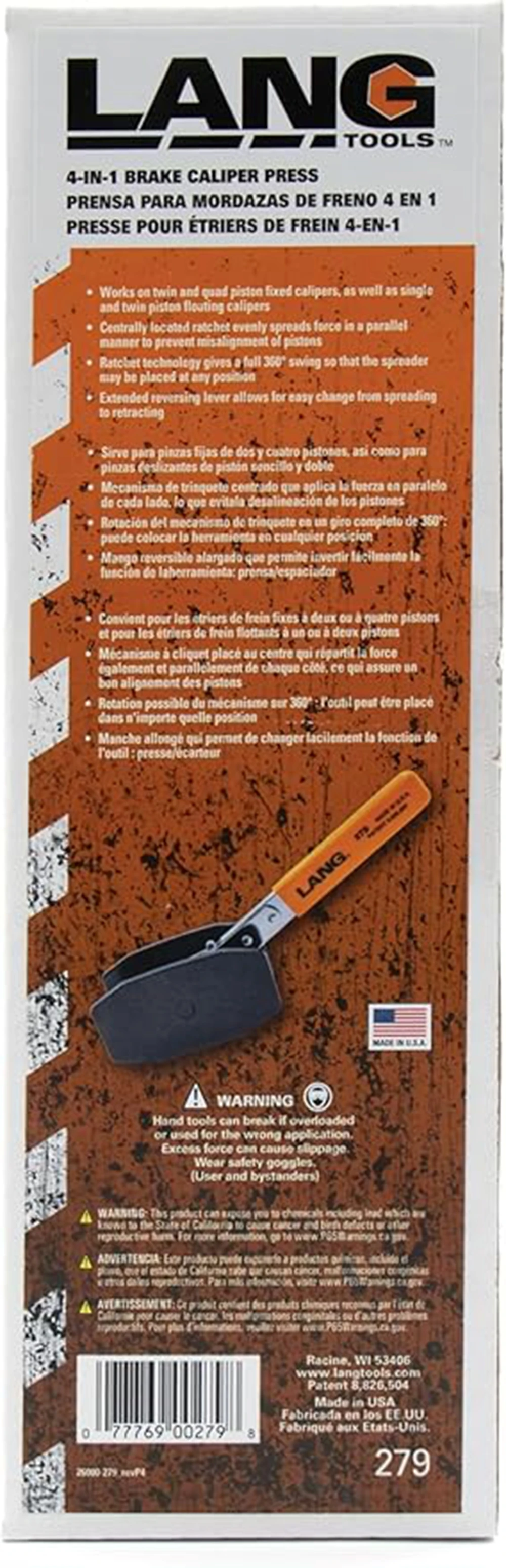 Lang Tools 279-5420 279 Brake Caliper Press