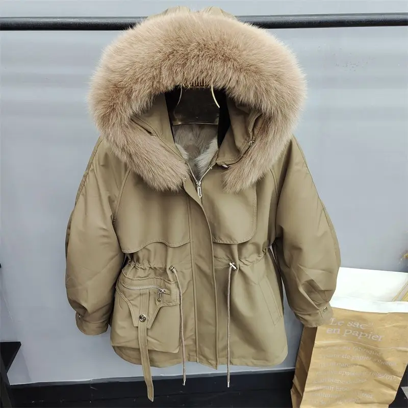 2023 New Women Fox Fur Liner Detachable Parkas Winter Female Thicken Warm Hooded Fur Jacket Loose Large Size Fashion Outcoat