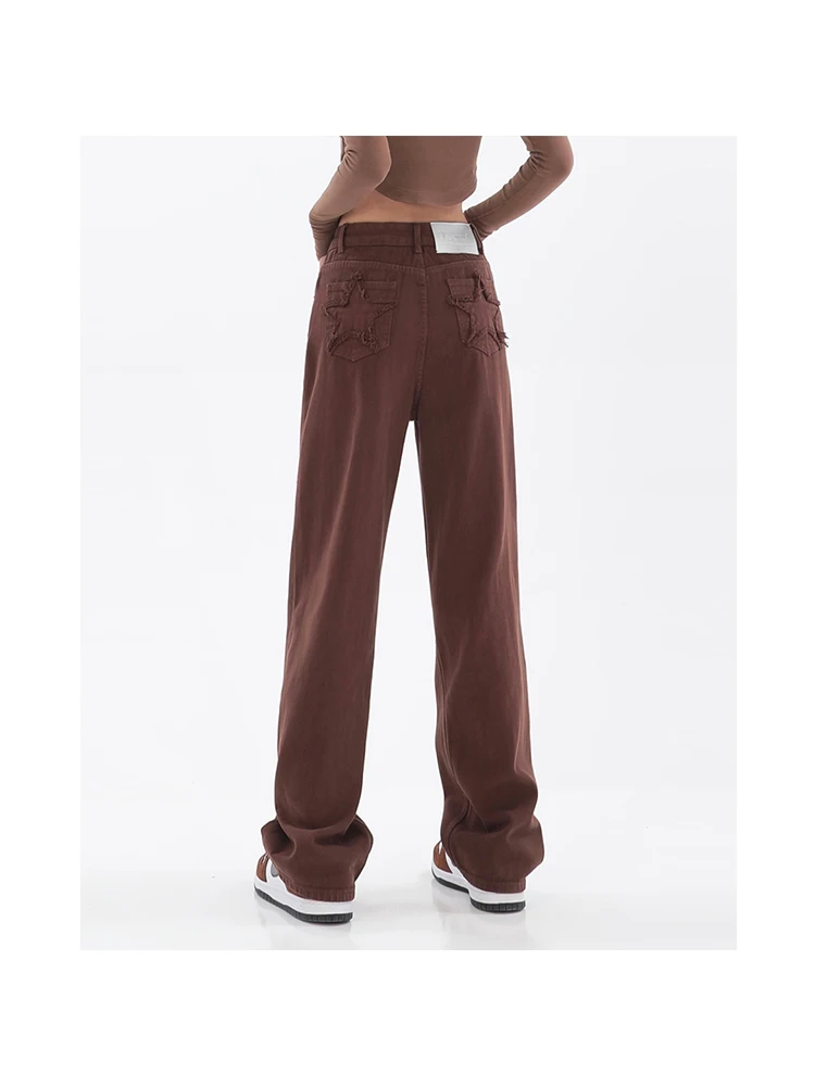 

Streetwear Pockets Wide Leg Cargo Pants High Waist Straight Denim Trousers 2023 Lady Brown Vintage Baggy Jeans Women Fashion