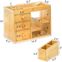 Bamboo Makeup Organizer with 3 Drawers & 12-Grid Lipstick Holder, Desk Bamboo Vanity Jewelry Organizer 2