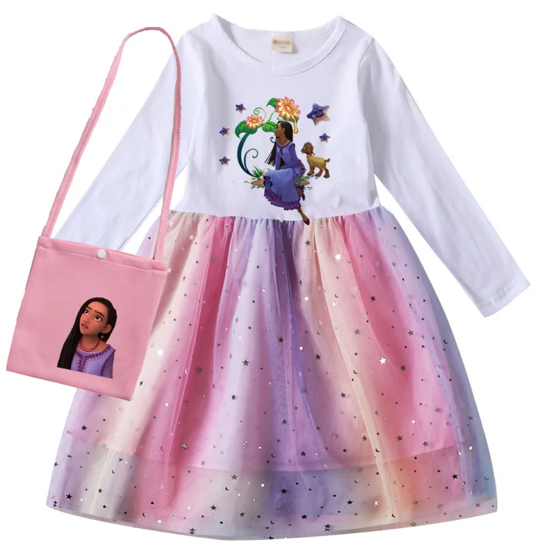 thumbnail image 1 of Disney-vestido de Navidad de la película Wish Asha para niñas, disfraz de princesa para niños pequeños, vestidos de fiesta con bolsa, 1 of 5