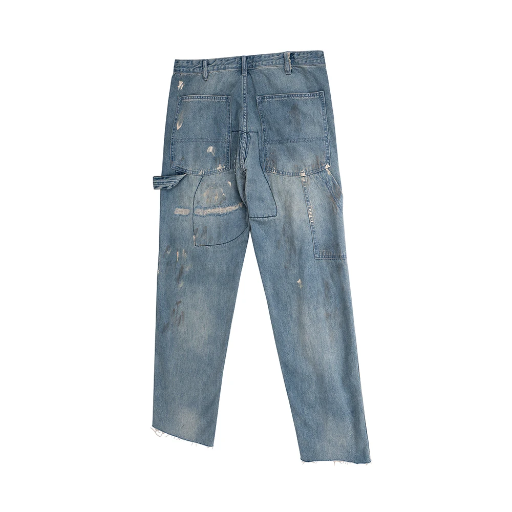 High Street Hole Distressed Splashed Ink Baggy Jeans for Men Straight Ripped Casual Loose Denim Trousers Oversized Unisex Cargos