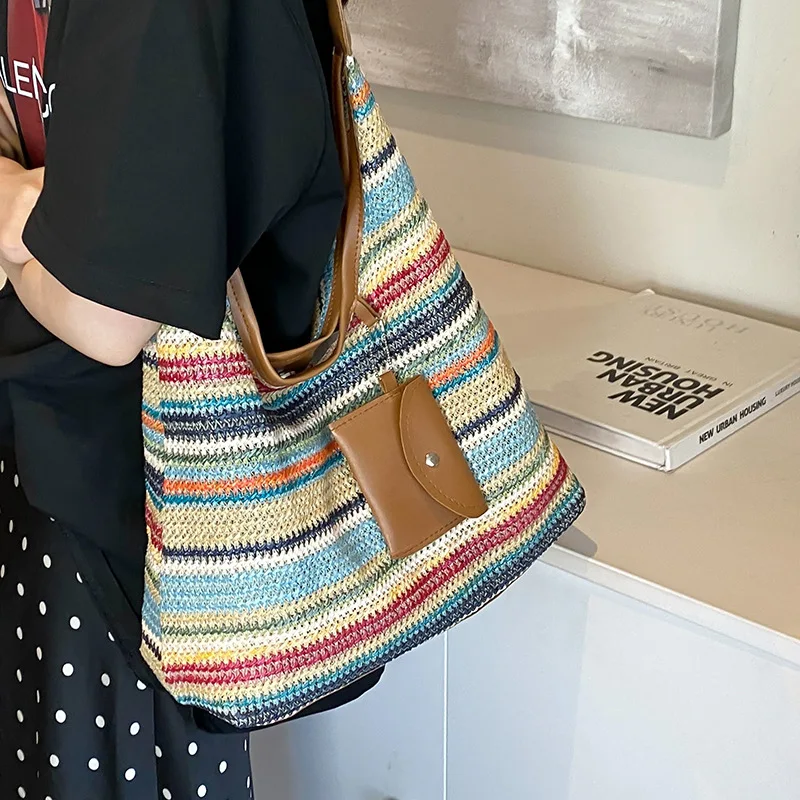 Borsa Tote Intrecciata a Mano di Grande Capacità per Donna, Borsa alla Moda per Pendolari, Stile INS, Borsa da Spiaggia per Viaggi Quotidiani - immagine 4