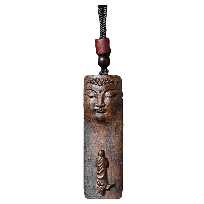 1PCS Adlerholz Geschnitzte Blume Buddha Statuen Anhänger Griff Stück doppelseitige Geschnitzte Glück Nafu Ping Eine Marke Wen spielen Holz – Detail 8