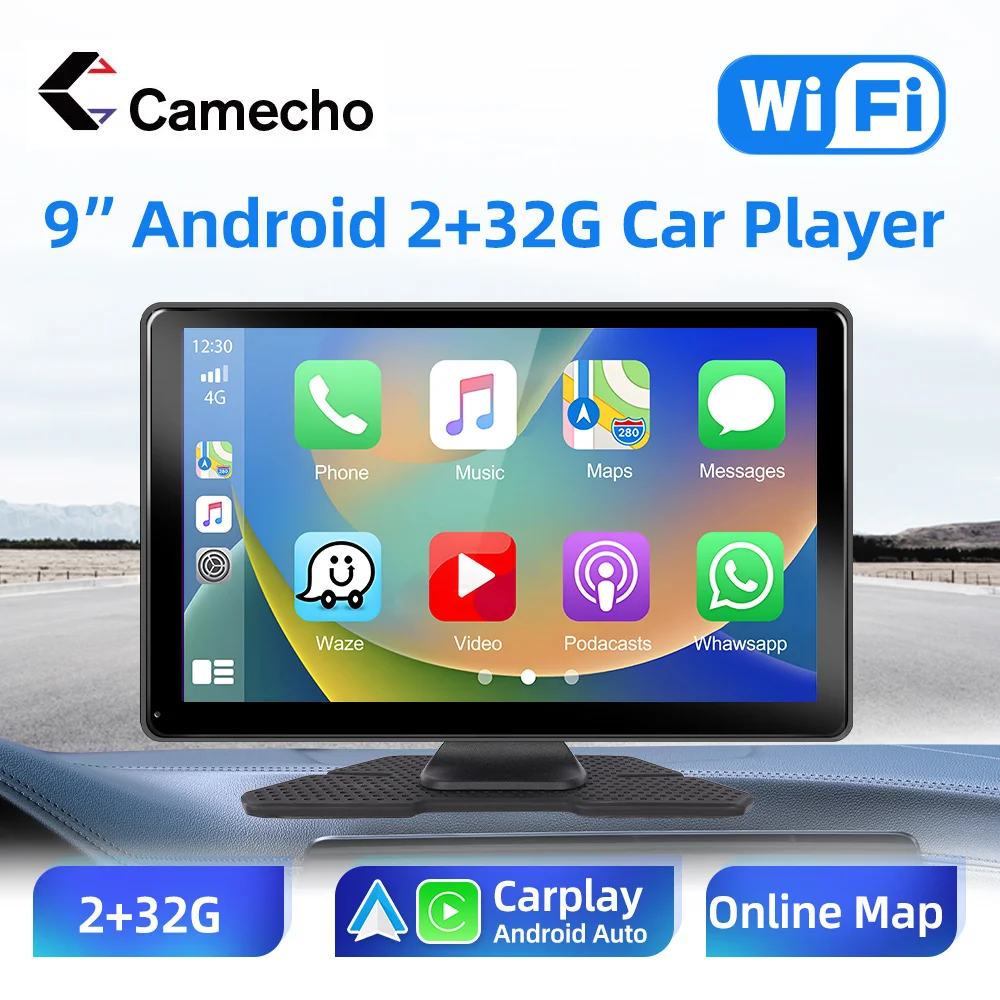 Camecho Android 9 "Schermo Hd Wireless Apple Carplay Wireless Android Auto Car Video Player Fotocamera Posteriore Bluetooth Fm Smart Player