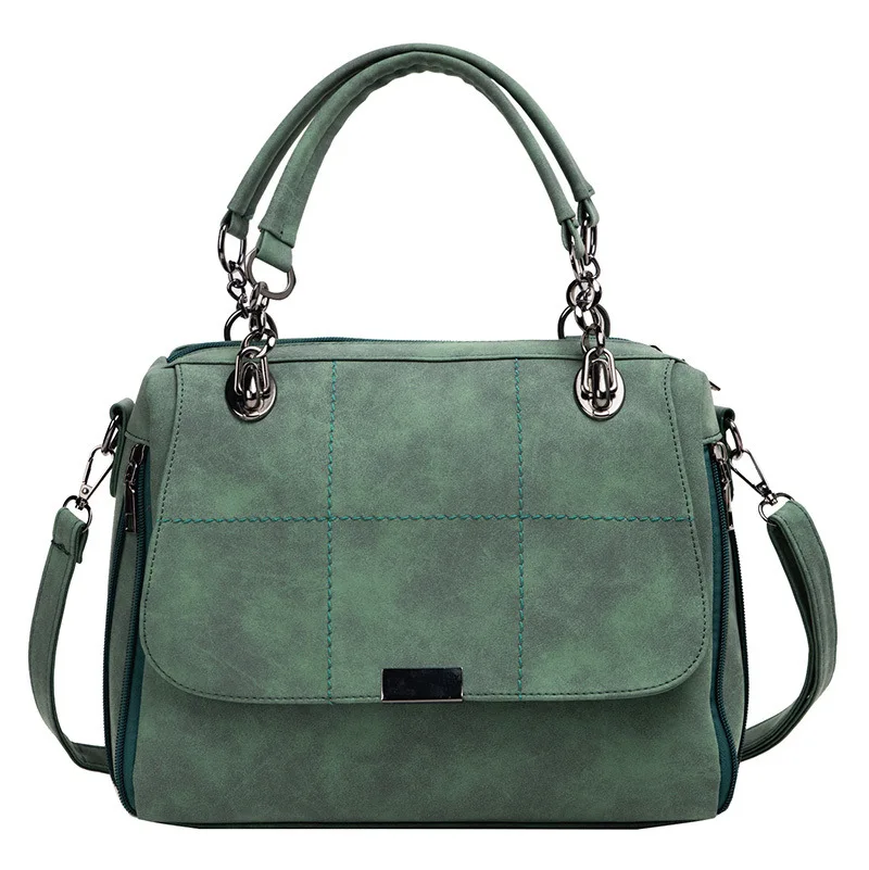 Matte Women Handbag Scrub Female Shoulder Bags Large Capacity Matcha PU Leather Lady Totes Boston Bag for Travel Hand Bags