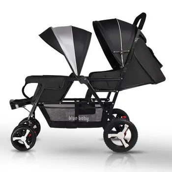 Twin Baby Stroller Front and Back Seat Lightweight Foldable Double Sitting and Lying Stroller Second Baby Stroller 1