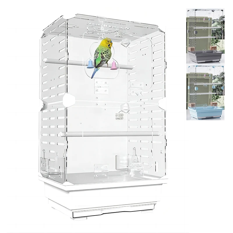 Transparent BirdsCage Foreground Ornamental BirdCage Standing Acrylic Bird House Breeding Flying Bird Crate Parrot Cage for Home