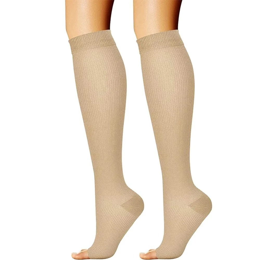 Enhanced Circulation Open Toe Compression Socks - Black Knee-High for All-Day Comfort
