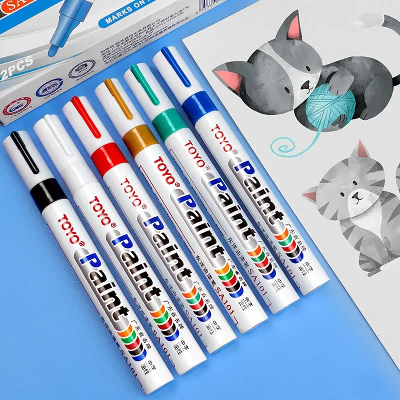 Penna per pittura oleosa impermeabile Pennarello per pneumatici per auto Battistrada in gomma Metallo Vernice permanente Pennarello artistico Forniture di cancelleria per la scuola - immagine 3