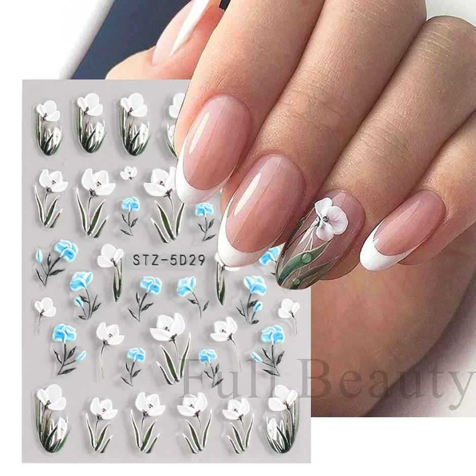 5D Flower Nail Stickers Wedding Design Adhesive Sliders Summer Decoration, nail stickers,nail art decoration,nail decals,flower stickers