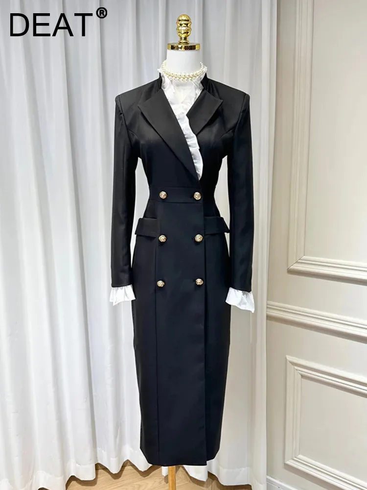 

Женское платье в стиле пэчворк DEAT, двубортное платье с длинными рукавами и карманами, модель 15KB6255 на весну, 2024