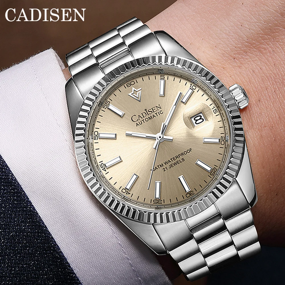 

CADISEN New Mens Mechanical Automatic Watch Top Brand Luxury C3 Luminous AR Sapphire MIYOTA 8215 100M Waterproof Gift Watch Men