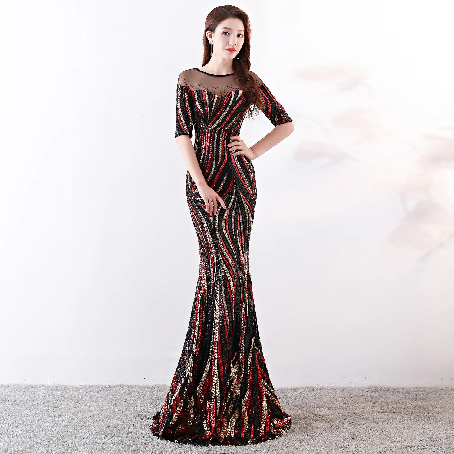 evening gowns for women 2022 Spring Elegant mermaid evening dresses formal prom dresses Half Sleeve evening gown party dresses formal gowns