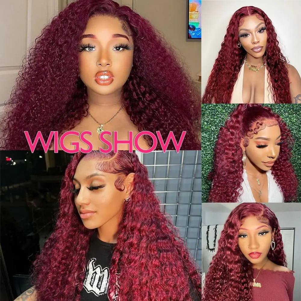 26 Inch 250% Density Burgundy 99J Deep Wave Human Hair Wig Baby Hair 13x4 Lace Front Human Hair Wig for Black Women