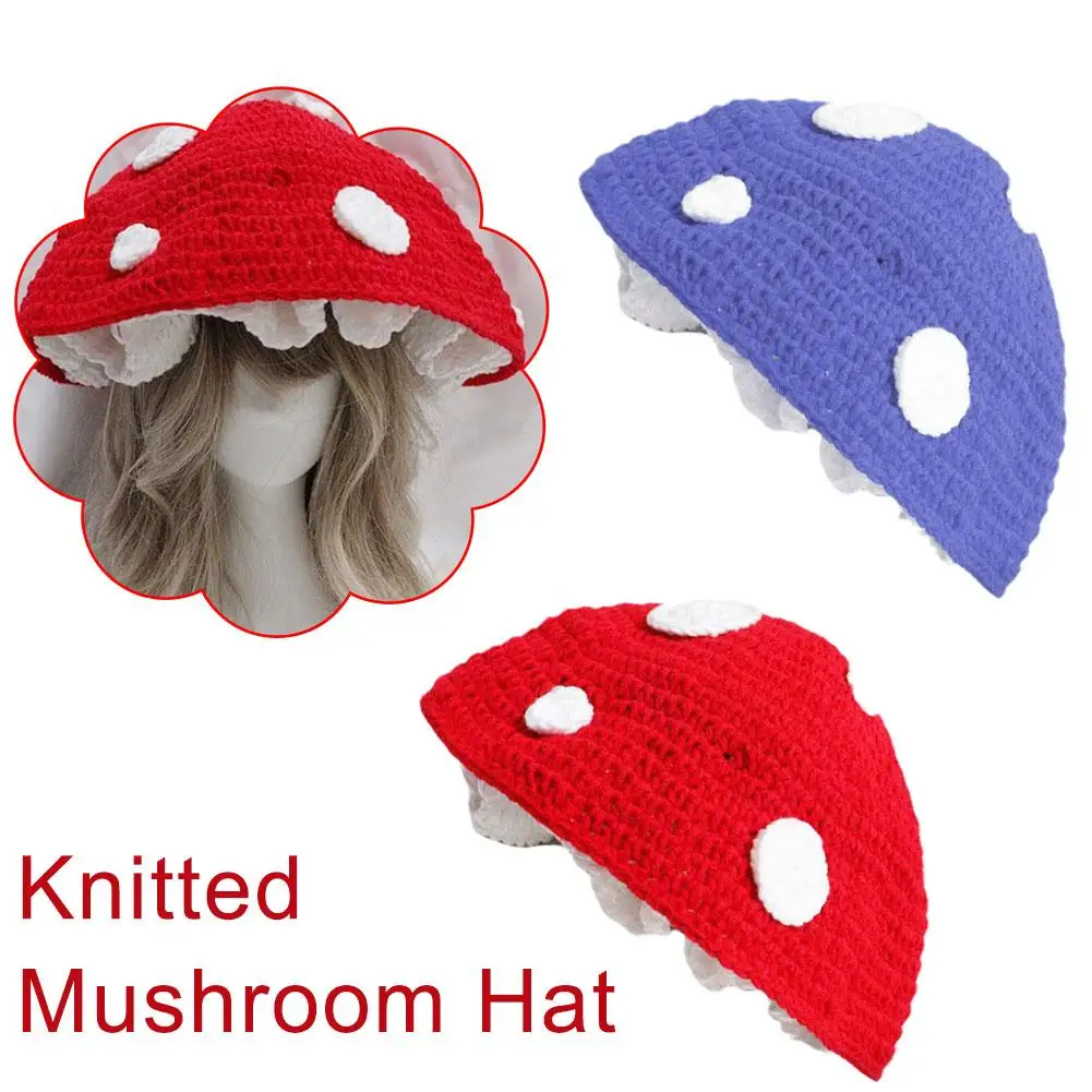 

Женская Мягкая вязаная крючком шапка в виде грибов в стиле Феи Мори, милая теплая шапка для улицы U0F4