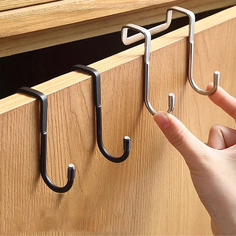 

304 Stainless Steel Double S-Shape Hook Free Punching Hook Kitchen Bathroom Cabinet Door Back Type Coat Towel Storage Hanger