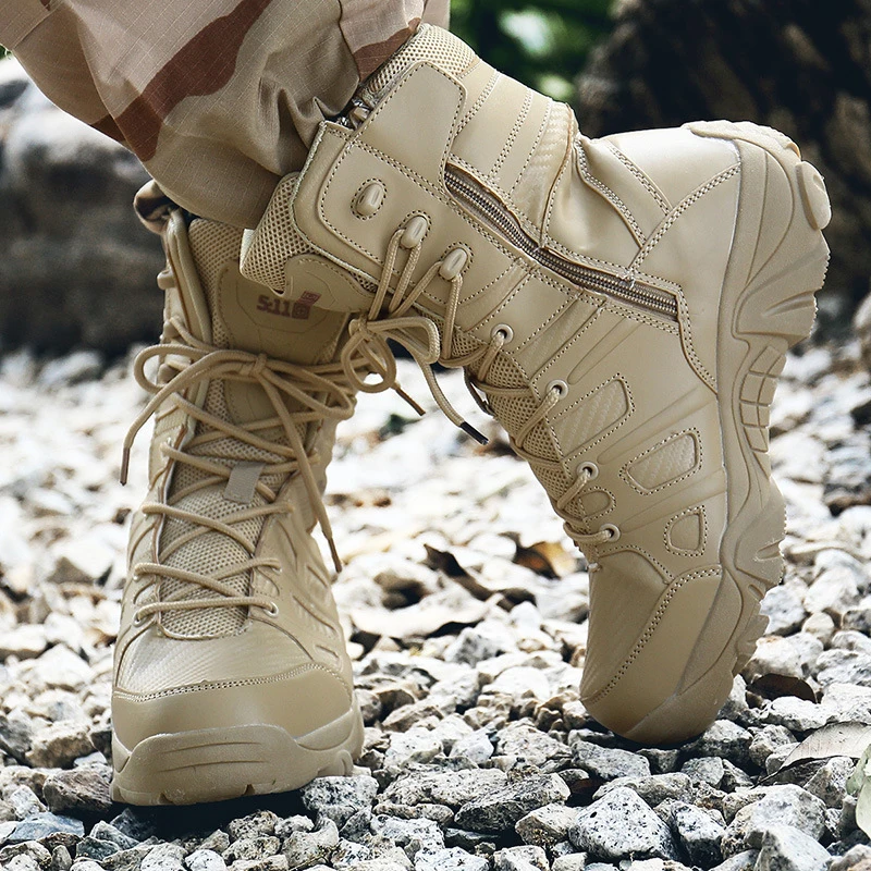 Mens Boots Fashion Desert Tan Work Water Proof Climb Side Zipper Design Ankle Platform Plus Size39-47 outdoor boots,men leather boots