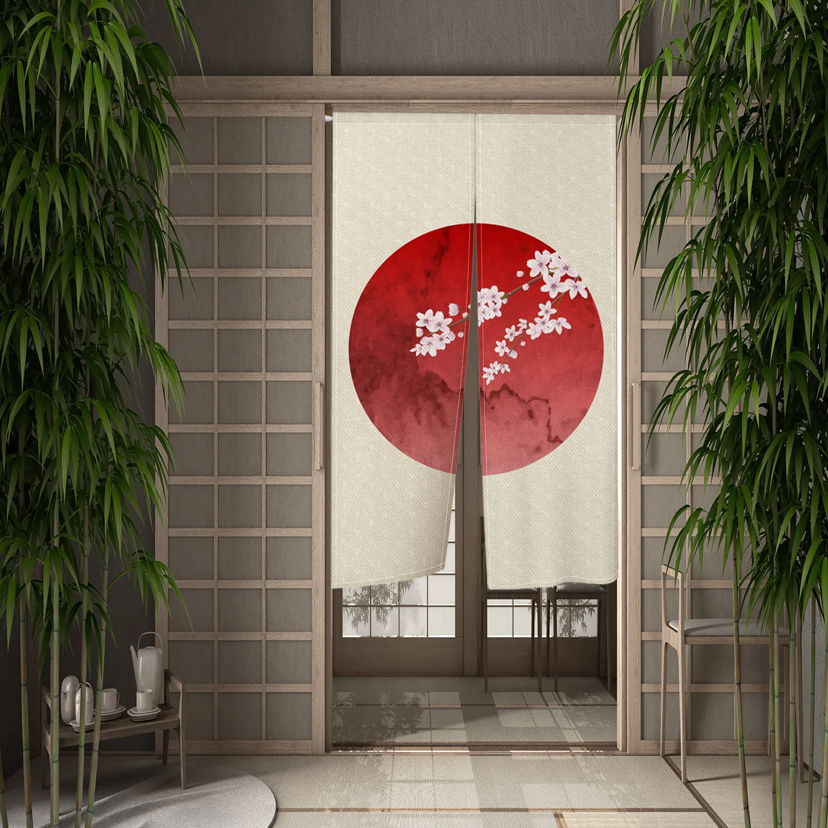 Japan Door Curtains Red Sun Japanese Shrine Door Red Round Plum Blossom Noren Kitchen Room Partition Half Curtains Blocking 5