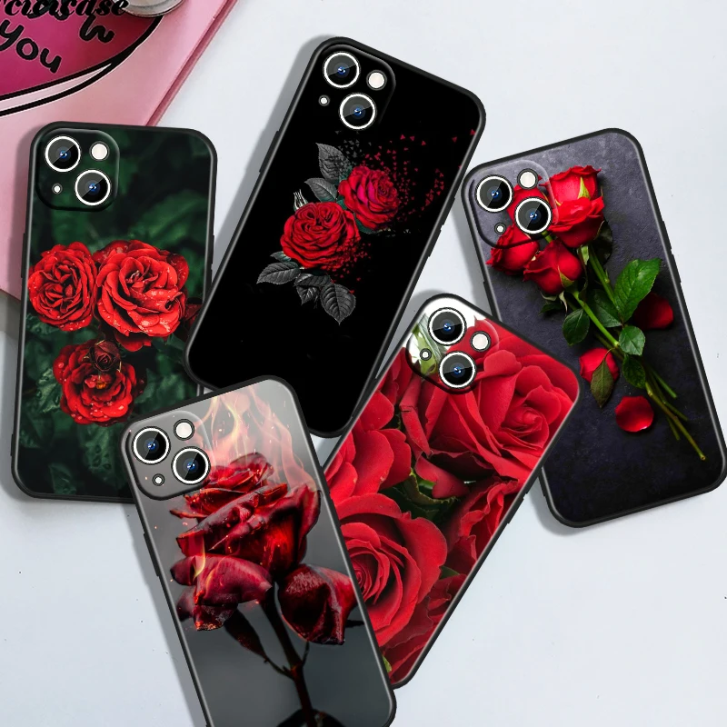 

Beautiful Red Roses For Apple iPhone 14 13 12 11 XS XR X 8 7 6 6S 5 5S SE Pro Max Plus Mini Black Cover Phone Case