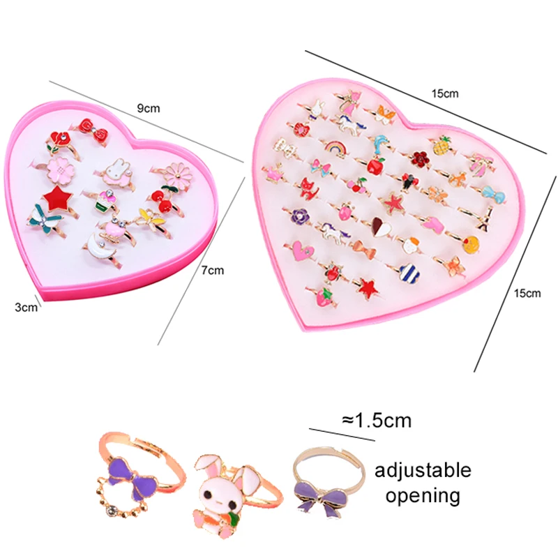 Children princess rings Metal Adjustable Cartoon Fashion Makeup Pretend Games Girls Birthday Gifts Kids Rewards TMZ