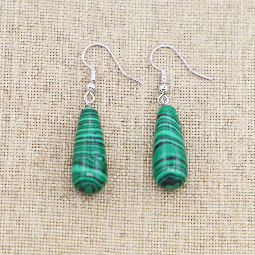 Fashion Natural Stone Malachite Round Water Drop Earrings Pendants Dangle Charms DIY Necklace Women Party Wedding Jewelry 6Pair