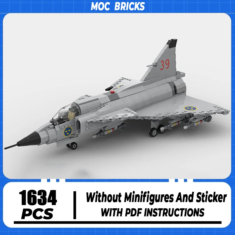 

Moc Building Blocks Military Series 1:35 Scale JA & AJ-37 Viggen Model Technology Aircraft Bricks Assembly Fighter Toy