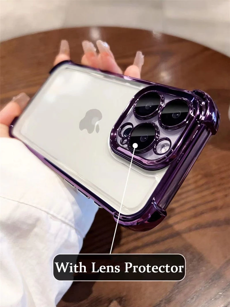 Luxurious Shockproof Silicone Phone Case with Lens Protection and Transparent Back Cover