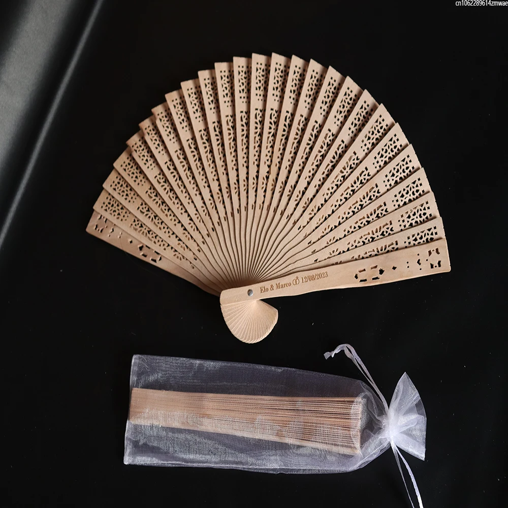 30/80Pcs Personalized Engraved Folding Hand Fan Wedding