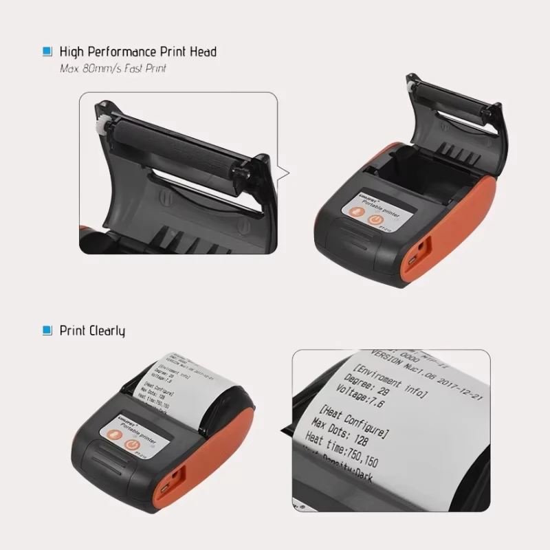58mm Mini Portable Thermal Printer Bluetooth Ticket Bill Receipt POS Printer for Business for iOS/Android Mobile Phone