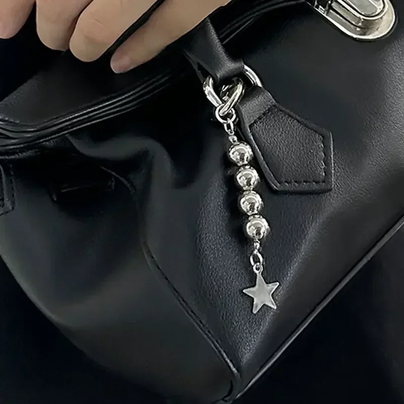 Цепочка для ключей Y2k с круглыми бусинами в форме пентаграммы для женщин, модная подвеска в виде звезды в стиле ветра, рок, панк, очаровательные аксессуары для сумок в эстетике